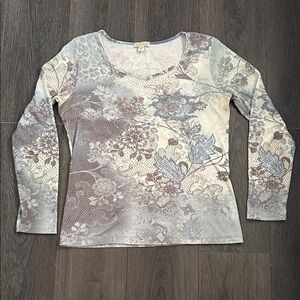 90s Vintage Fairy Floral long sleeve top with sweetheart neckline